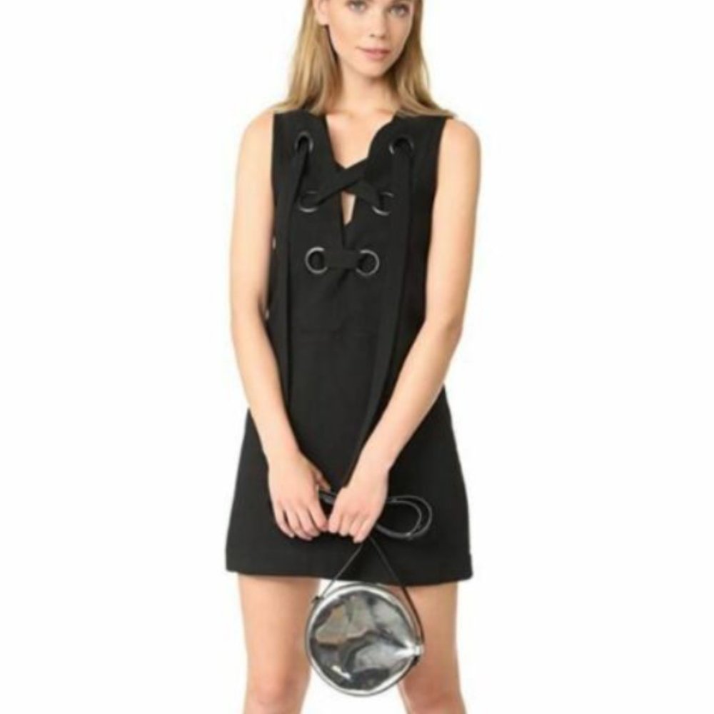 English Factory New M Black Lace Up Front Dress